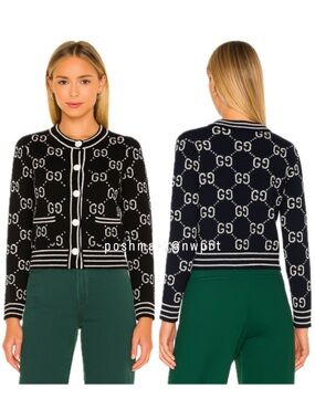 GUCCI 🙌 GG Supreme Logo Cardigan Sweater Black Ivory White Cotton XS